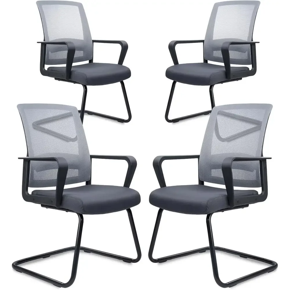 Mesh Back Ergonomic Chair with Lumbar Support for Conference Rooms (Gray, Set of 4)