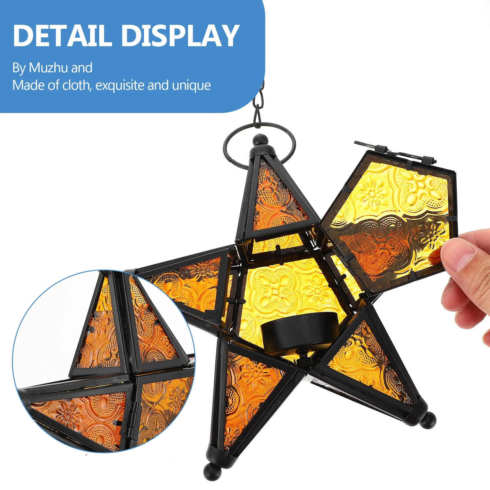 

Pentagram Iron Glass Lantern Holder Retro Windproof Wall Hanging Decor for Indoor Outdoor Wedding Christmas Home