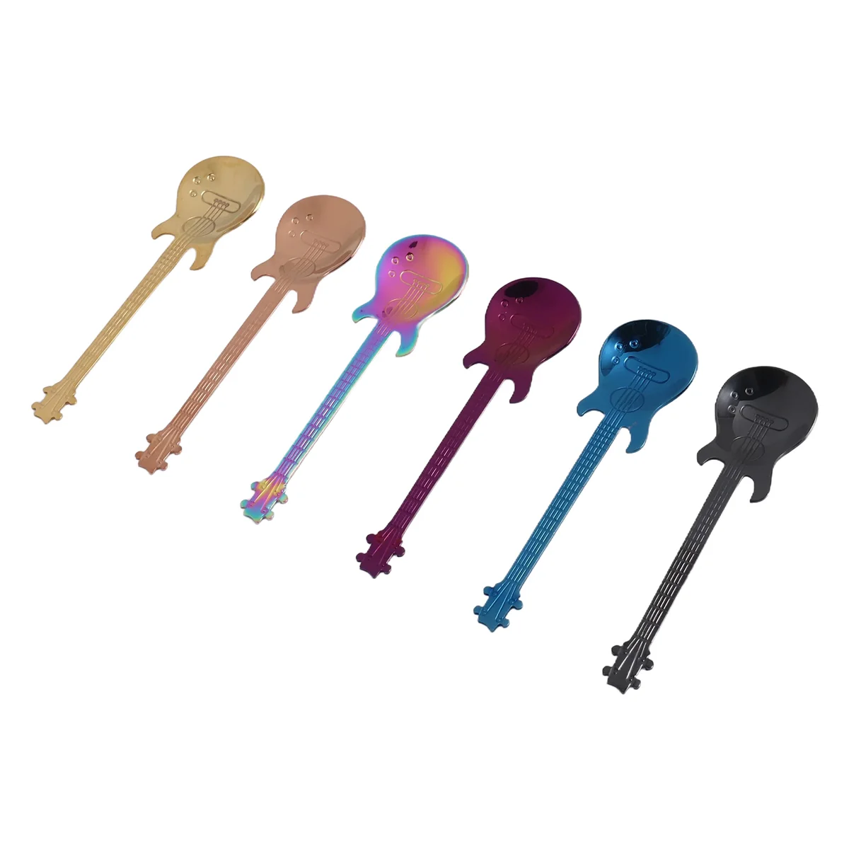 ABVB Guitar Coffee Spoons 6-Pack Creative Cute Spoons Stainless Steel Teaspoons Guitar Shaped (Multi-Color)