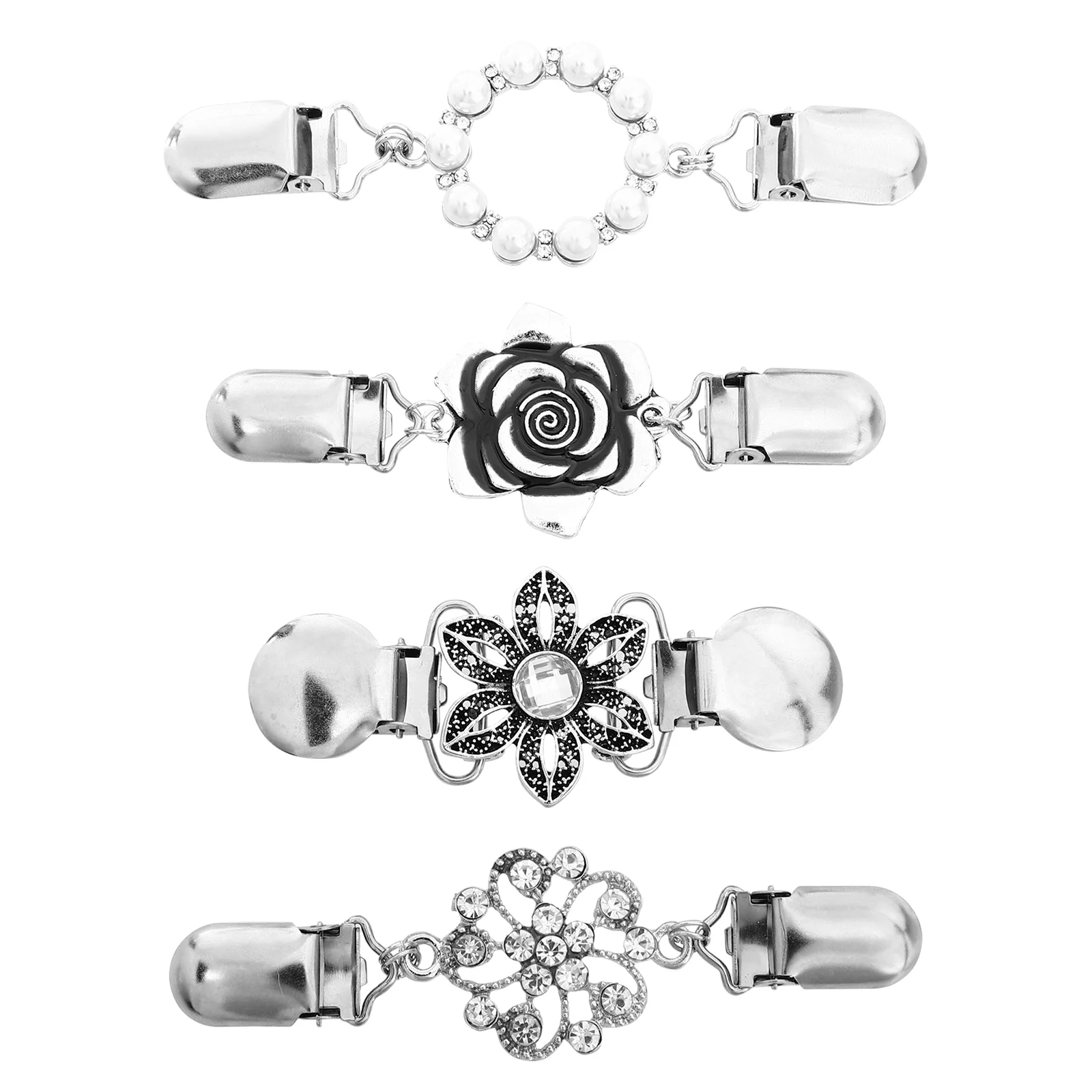 4PCS Vintage Floral Shawl Clip Elegant Alloy Brooch Water Diamond Clothing Accessory Scarf Pin Collar Dress Shirt Sweater