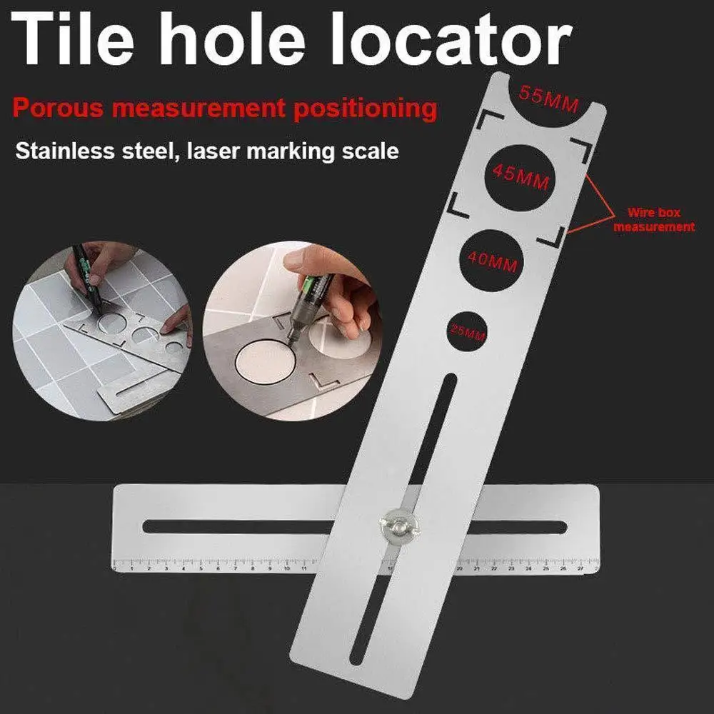 Stainless Steel Tile Hole Opener Locator Marking Hole Punching Positioning Ruler Ceramic Marble Glass Floor Drilling Hole Tools