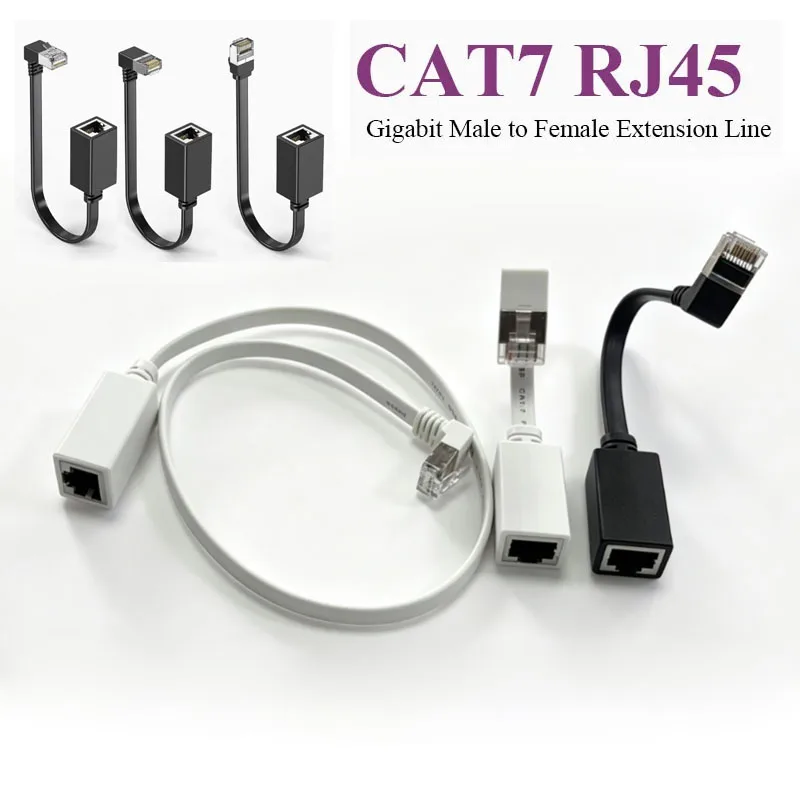 RJ45 CAT7 Network Connector Cable 90 Degree rj45 Extension Line Ultra Flat 10G Right Angle Eblow rj45 Male to Female Plug Wire