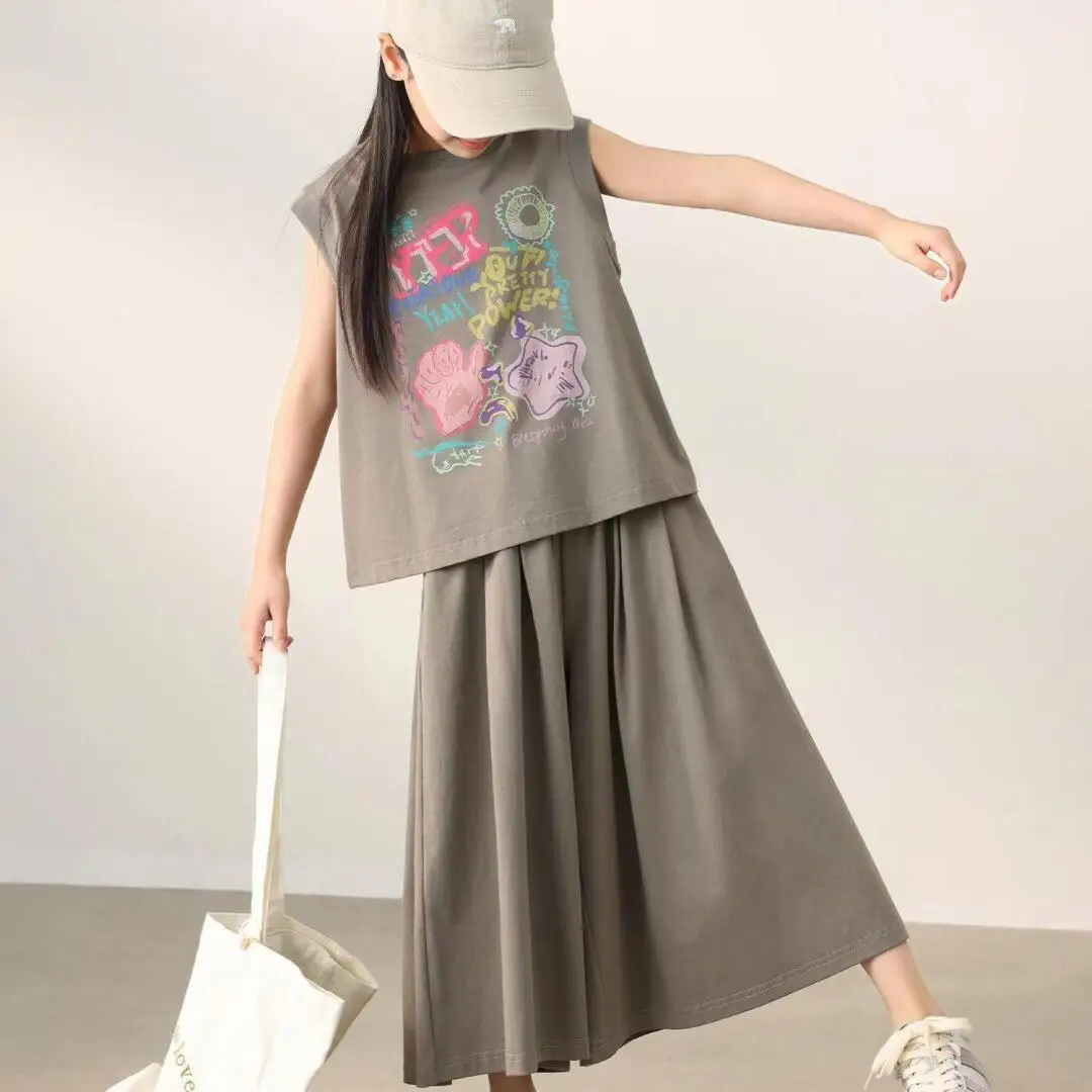 Summer Teen Girls Clothes Set Letter Print Short Sleeve T-shirt+Pants 2Pcs Suit For 5-14 Years Kids Casual Tracksuit