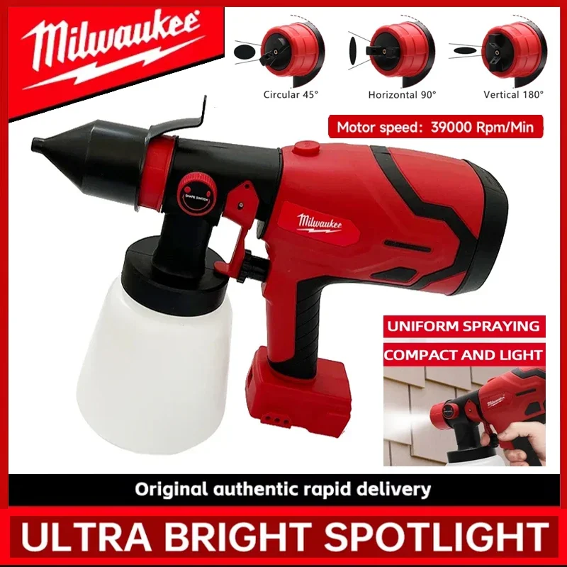 Milwaukee 800ML Pistola a spruzzo elettrica a batteria Spruzzatore di vernice ad alta potenza Portatile Auto Mobili Rivestimento in acciaio Aerografo 18V Batteria
