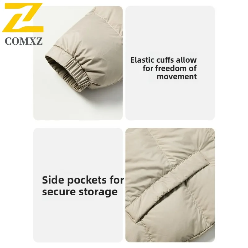 COMXZ Versatile Men Puffer Jacket High-quality Hood Collar Outdoor Adventure Windproof Parka Travel Cold Protection Winter Coat