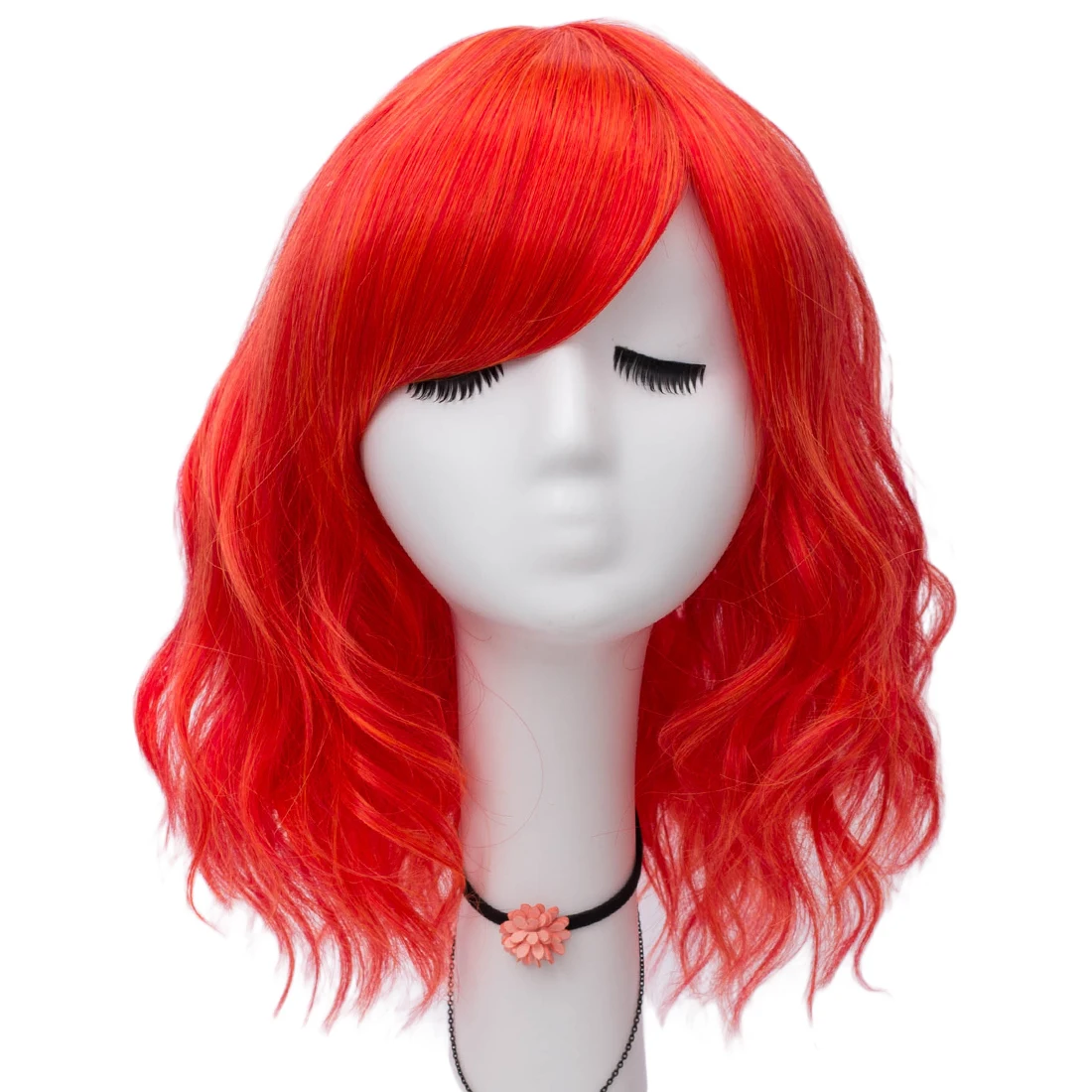 Women Short Orange Body Wave Wig With Side Bang Soft Synthetic Heat Resistant Cosplay Daily Wig