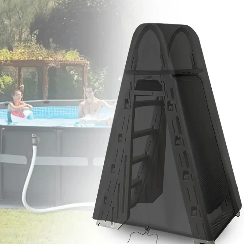 Copertura per scale da esterno nera resistente, protezione per la privacy con telaio ad A regolabile, scale per piscina in tessuto resistente ai raggi UV, adatta alla maggior parte delle scale