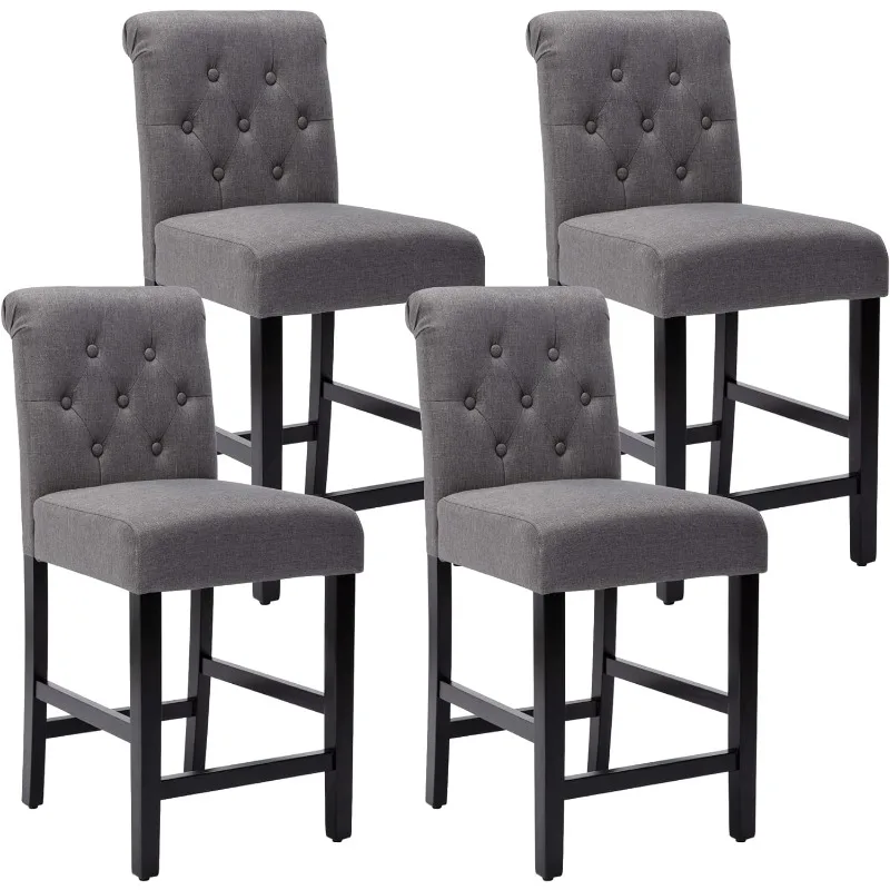 

24" Counter Height Bar Stool, Set of 4 Fabric Barstool for Kitchen Island Upholstered Back Bar Chairs with Button Tufted