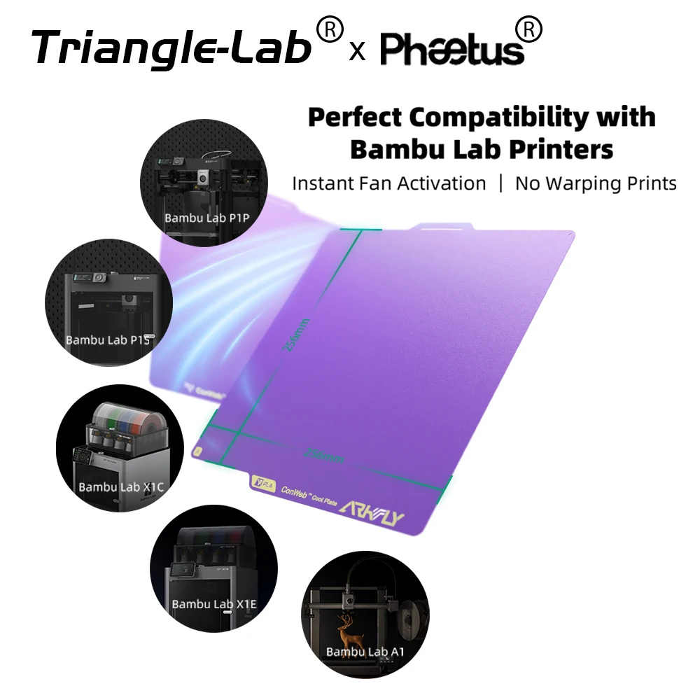 Trianglelab ® &Pheetus ®   256*256mm Conwebr ™   Cool Plate Mastery w technologii Filamentów, płytka robocza 256x256mm do Bambulab X1/P1/A1 — zdjęcie produktu 6