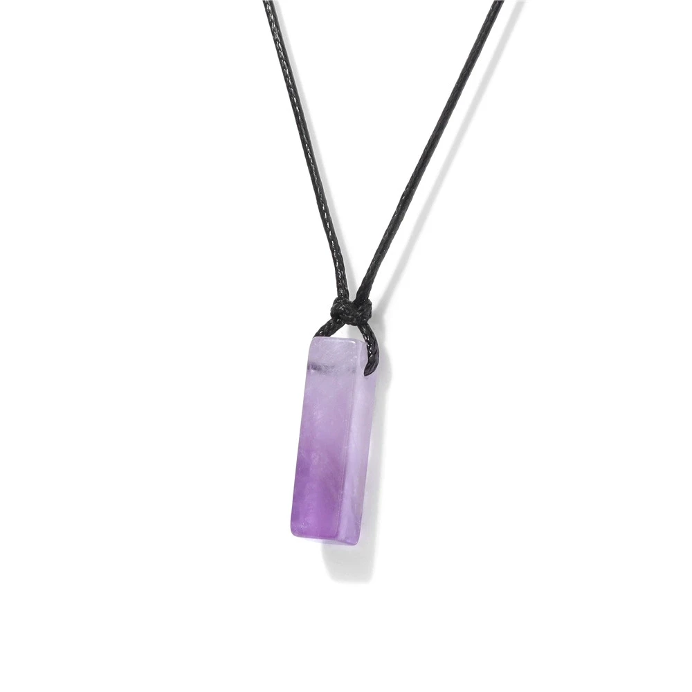 Rechteckige Halsketten aus Naturstein für Damen, Dalmatiner-Obsidian-Anhänger-Halsketten, schwarze Lederkette, modischer Schmuck für Herren, Geschenk. – Detail 7