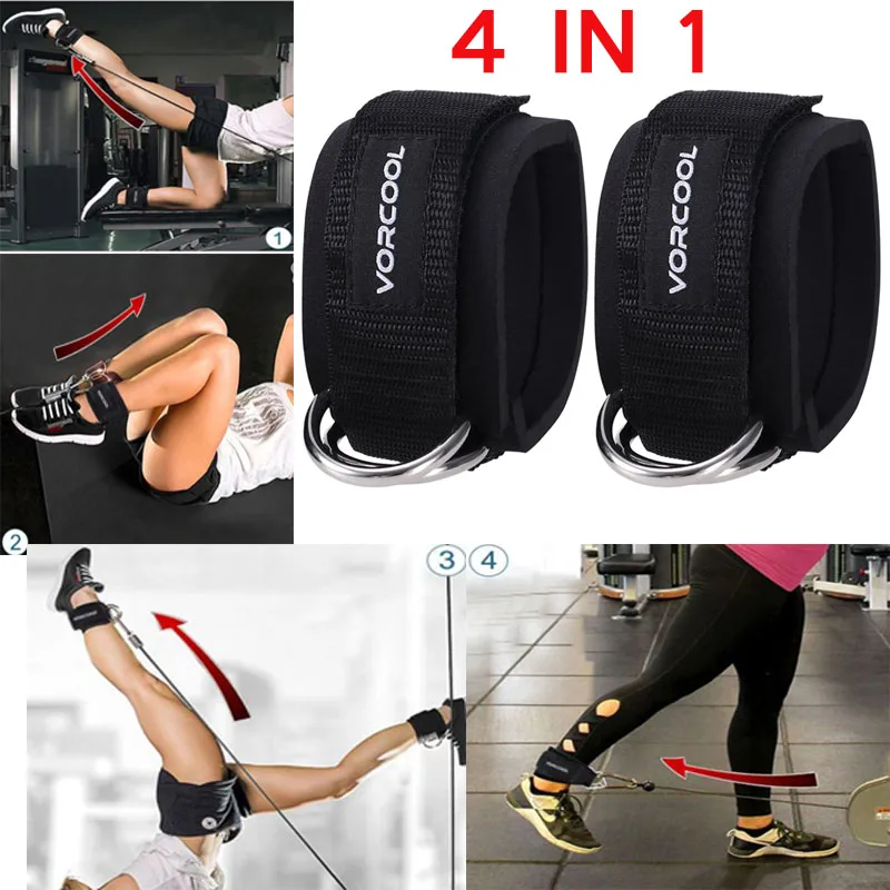 VORCOOL 2pcs Ankle Straps Padded D-ring Ankle Cuffs for Gym Workouts Cable Machines Leg Exercises with Carry Bag (Black) Pulley