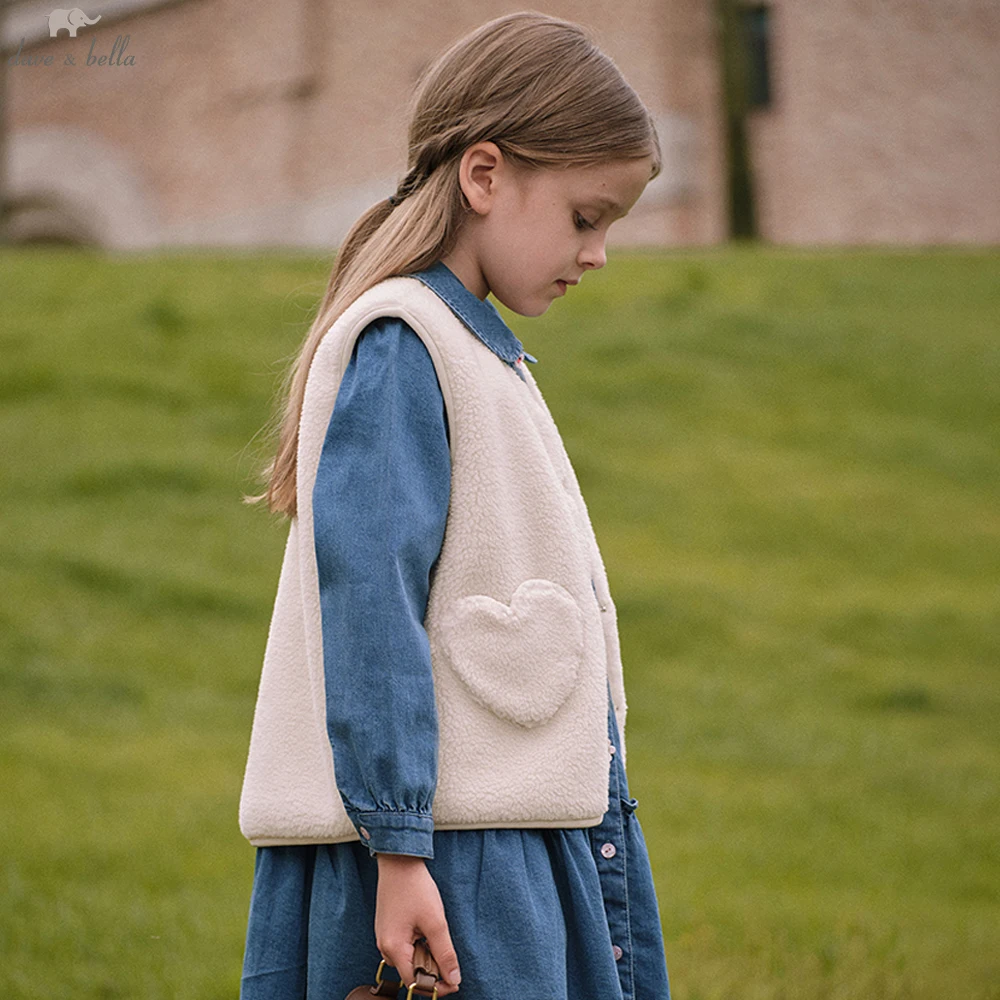 

Dave Bella, весенне-осенний однотонный флисовый жилет для девочек, повседневная уличная верхняя одежда, пальто, детская одежда, куртка DK3253687