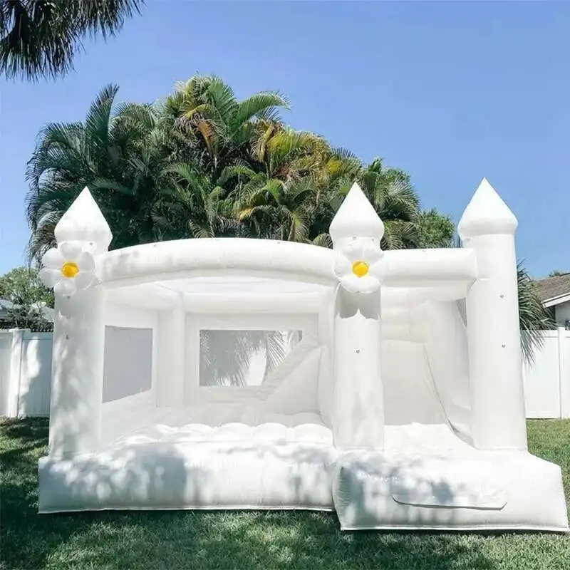 6~15Ft PVC White Bounce House With Slide And Ball Pit, Large Jumping Iatable Castle For Wedding, Birthday, Party Decoration