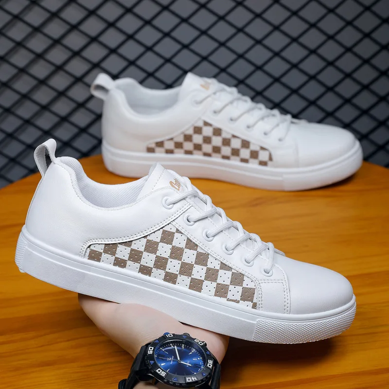 Plus size 47 48 men\'s leather sneakers autumn 2023 new arrival lattice pattern boys casual leather shoes men platform sneakers