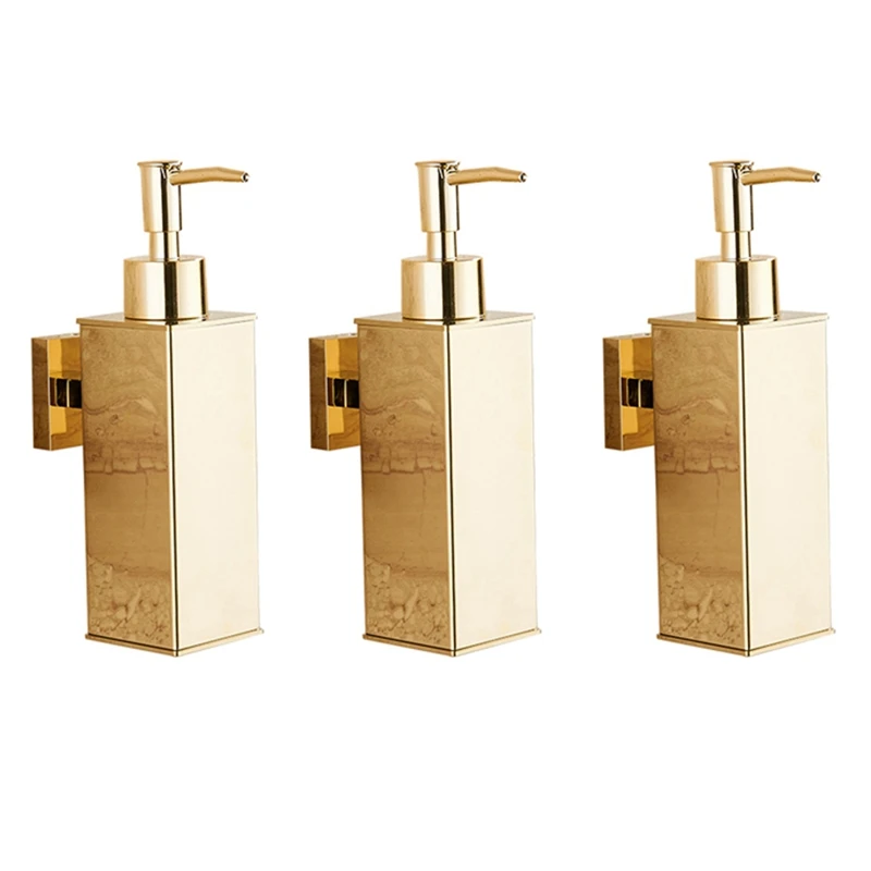 3X Liquid Soap Dispenser Bathroom Wall Mounted Gold Shower Gel Detergent Shampoo Bottle For Kitchen Hotel Home