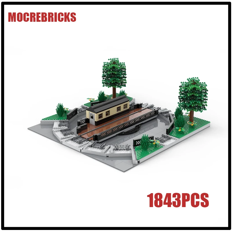 MOC Motorized Railway Turntable Building Blocks Set Rotating Engine Platform Model Train Depot Layout Adult Gift Toy