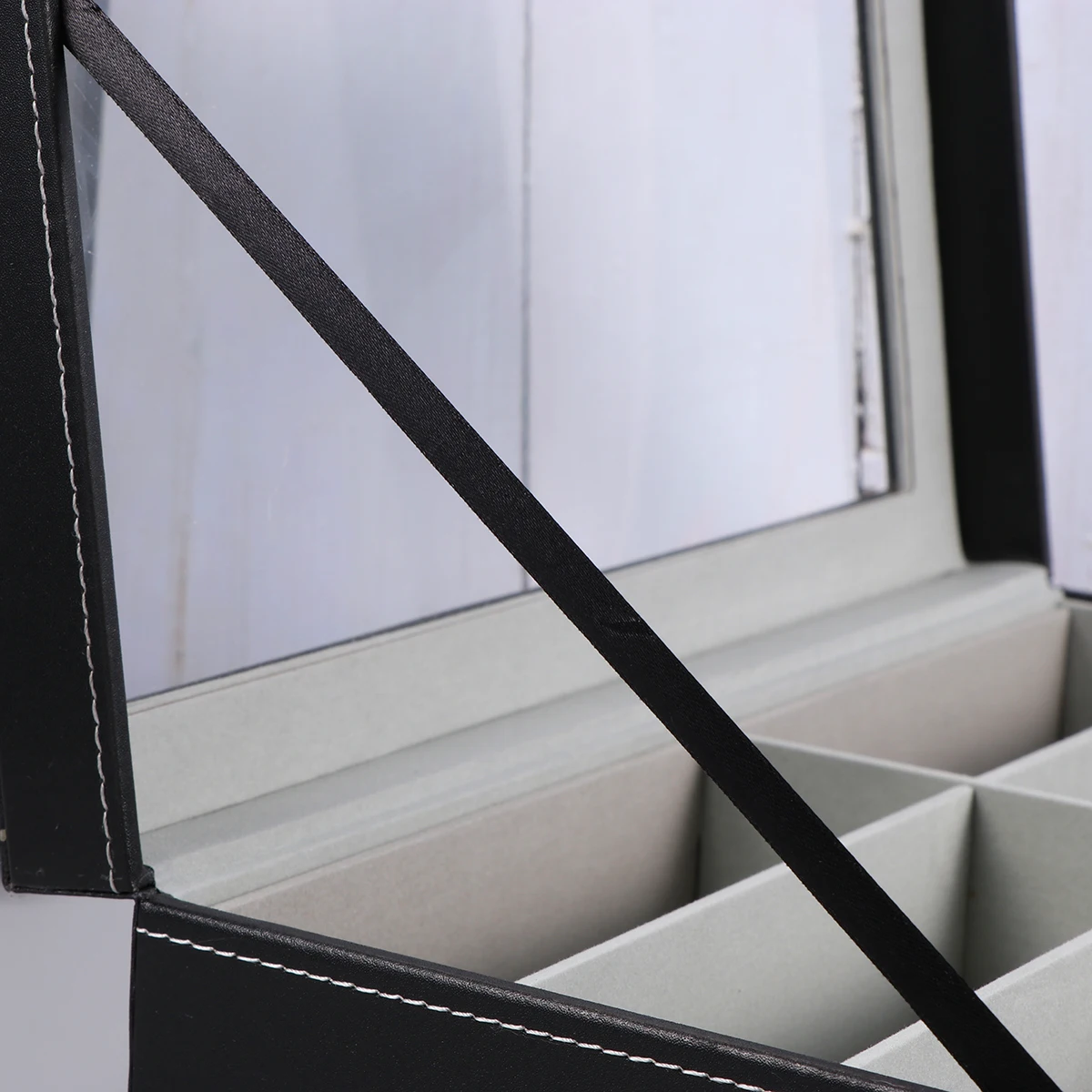 

1pc Sunglasses Storage Case Display Holder Organizer Box With 8 Grids Gray Inner Cloth Lining Built-In Mirror For Home