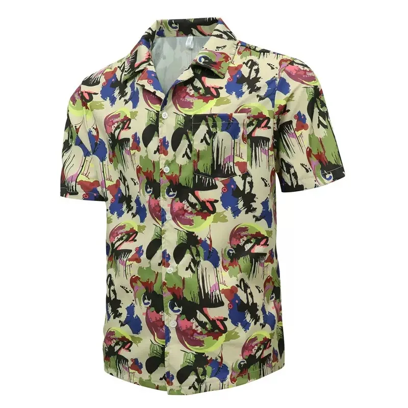 

Весенне-осенняя трендовая американская винтажная пляжная футболка с короткими рукавами и принтом, мужская повседневная свободная дышащая рубашка большого размера