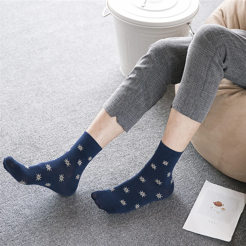 Wysokiej jakości 3 pary męskich bawełnianych skarpet w paski z motywem gwiazdy, kotwicy i steru w kolorze granatowym, biznesowe, codzienne, dropshipping Sokken