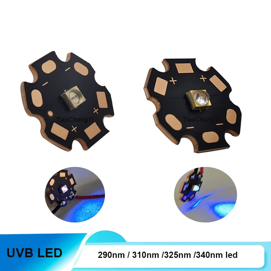 

290 нм 310 нм 325 нм 340 нм UVB УФ-светодиод 0,1 Вт 1 Вт 2 Вт 3838 DC5-7 В Ультрафиолетовая лампа светодиод с медной подложкой 20 мм