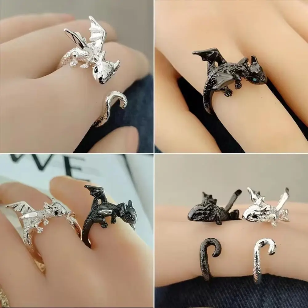 Adjustable Dragon Opening Rings Personality Silver Color Flying Dragon Ring Vintage Dark Metal Punk Animal Finger Rings