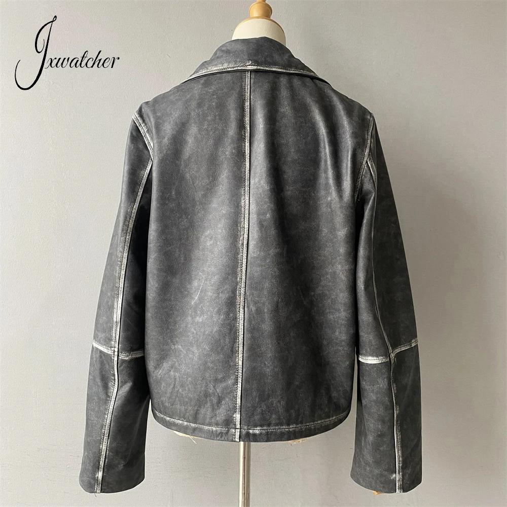 Jxwatcher Schaffell mantel für Frauen Herbst Neuankömmling Mode Echt lederjacke Damen Loose Style Echt leder mäntel