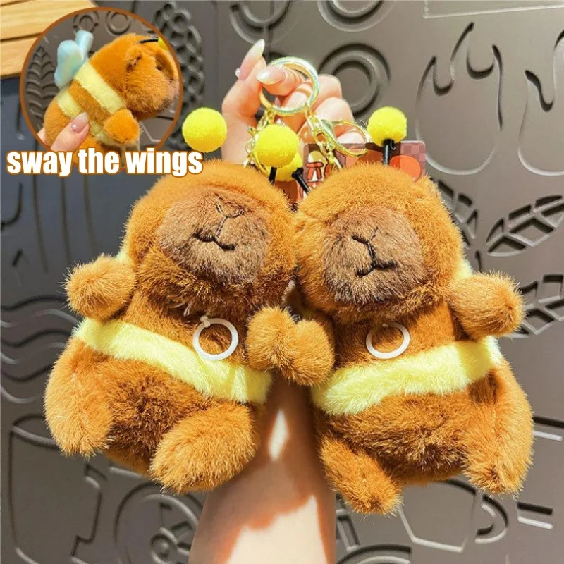 

Vibrating Wing Capybara Keychain Soft Plush Bee Design Charming Backpack Ornament Perfect Cute Gift for Friends
