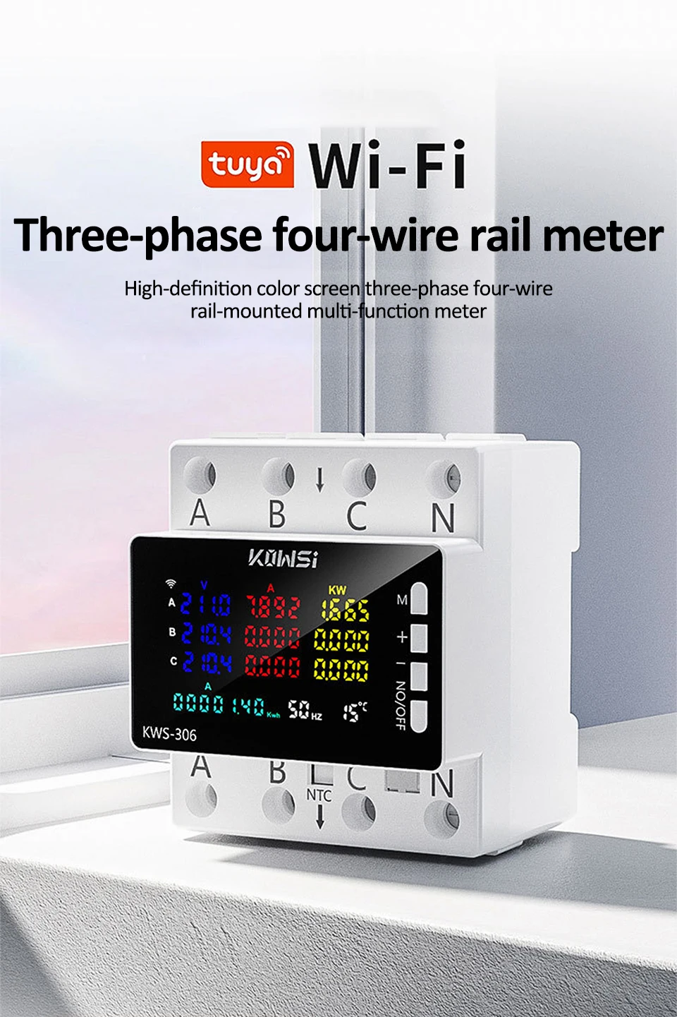 TUYA Wifi Power Energy Meter AC Monitor AC 85-290V 80A 3 Phase 4-draht DIN Schiene über Unter Spannung Schutz Strom Meter – Detail 1