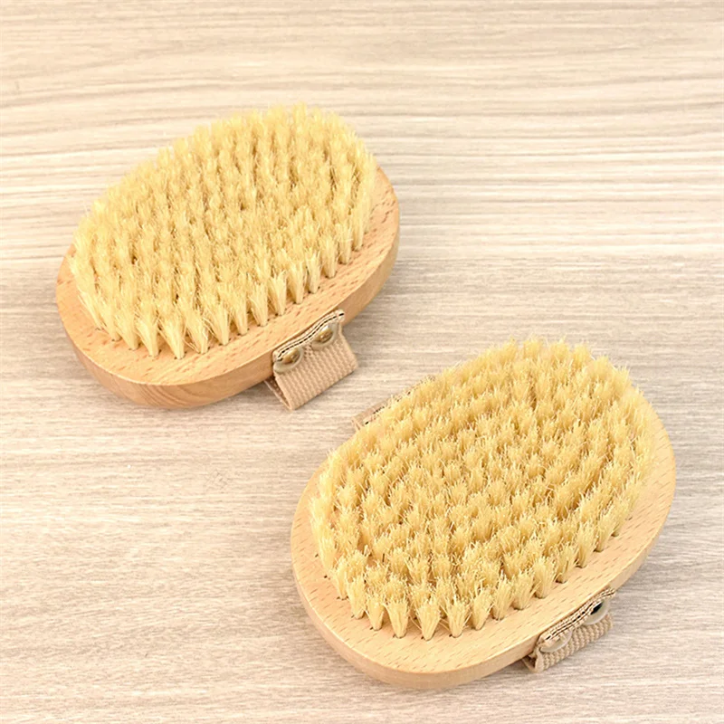 Wet Dry Skin Body Brush Natural Pig Bristles Dry Skin Exfoliating Body Massage Cleaning SPA Tool For Cellulite Lymphatic Drainag