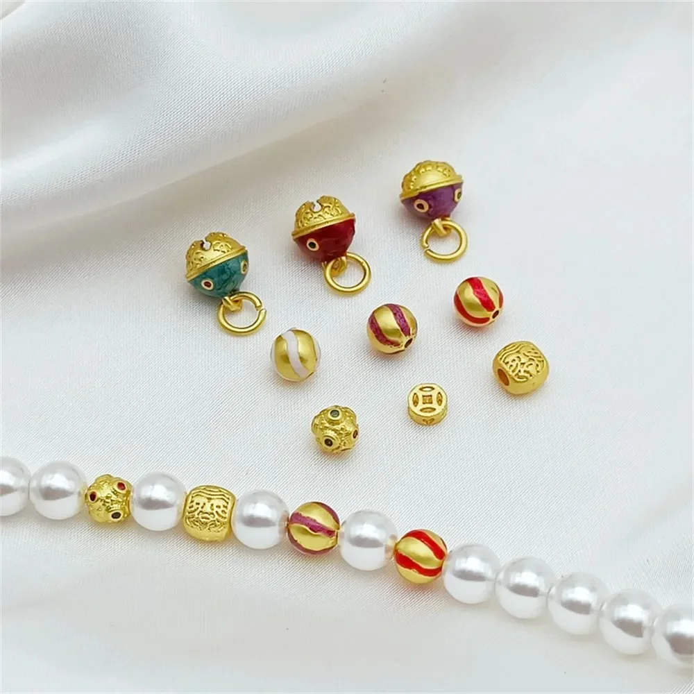 

Ancient Gold 18K Gold-plated Candy Balls, Flowers, Bells, Copper Coins, Flat Beads, DIY Handmade Bracelet Necklace Accessories