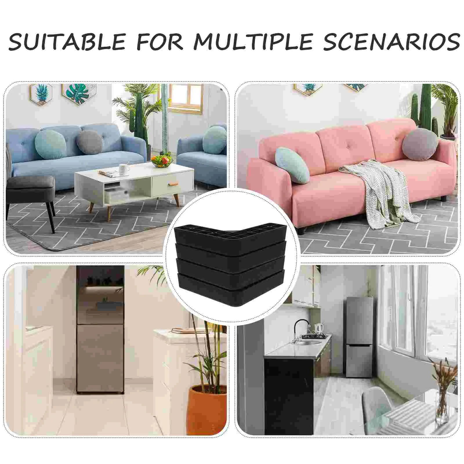 Móveis de plástico preto pernas, sofá Risers, sofá, cadeira, mesa, mesa, escritório, 4 pcs