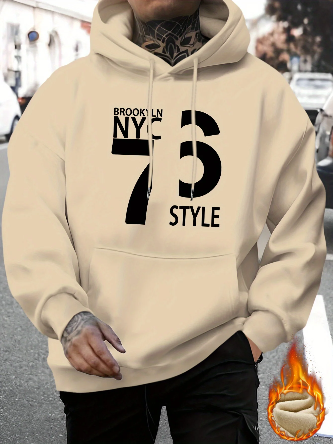Men's New York Style Personalized LetterPrintCasualHoodie Drawstring Hoodie Autumn andWinterComfortableVersatileHoodedSweatshirt