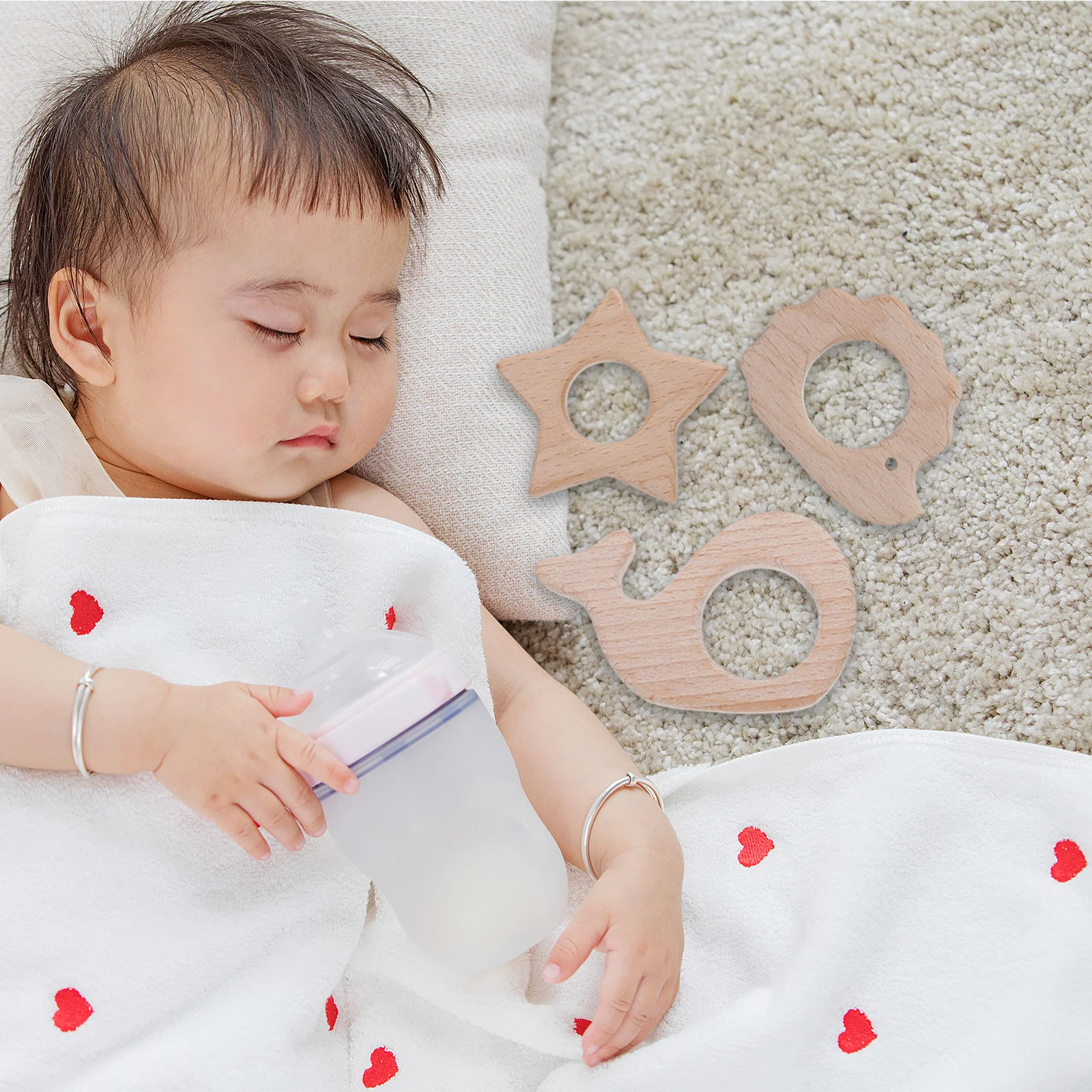 11Pcs Baby Wooden Teether Cartoon Shape Chewing Set for Healthy Active Infant Grinding Teeth Play Entertainment