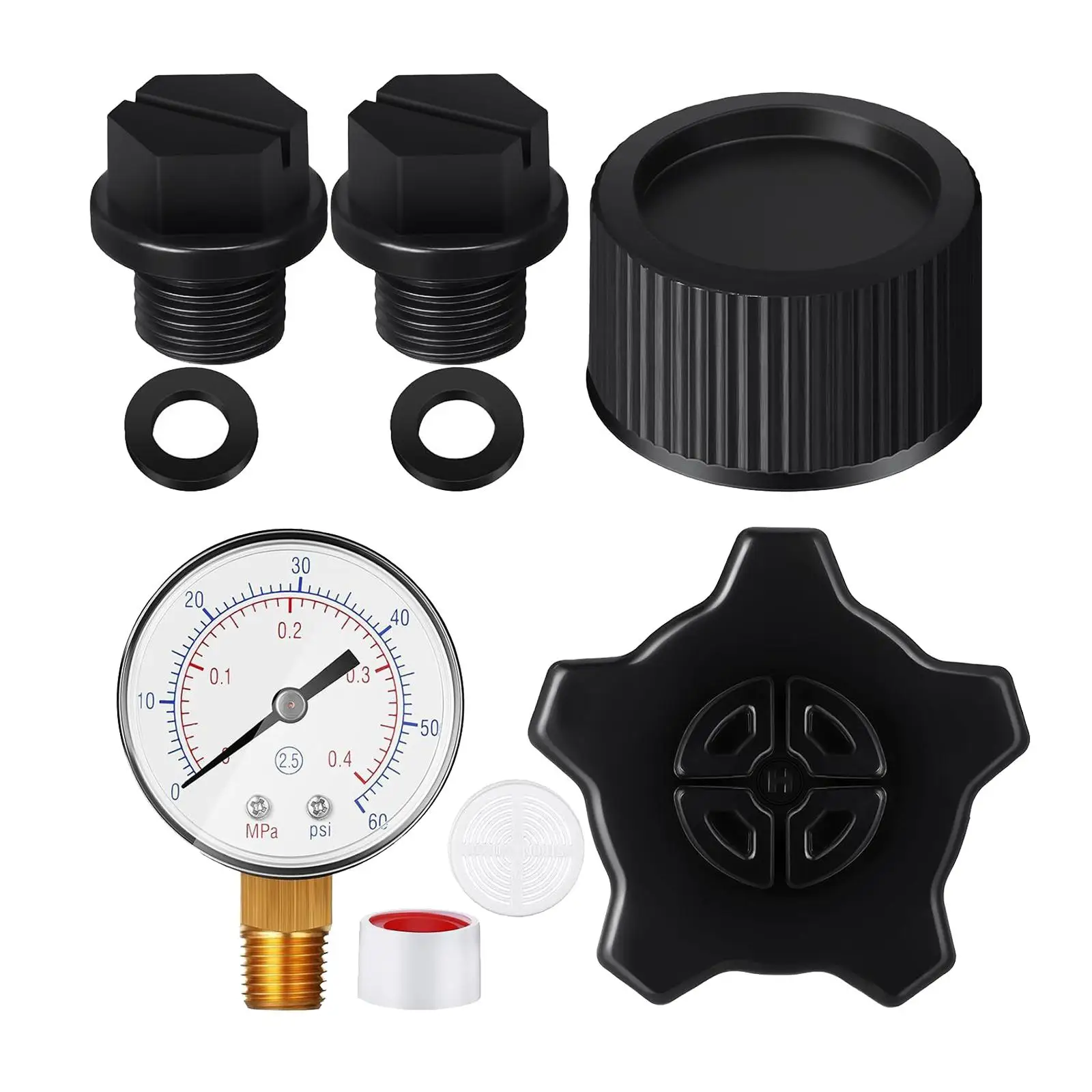 Pool Pressure Gauge Heavy Duty Leakproof Drain Cap Assembly Pool Sand Filter