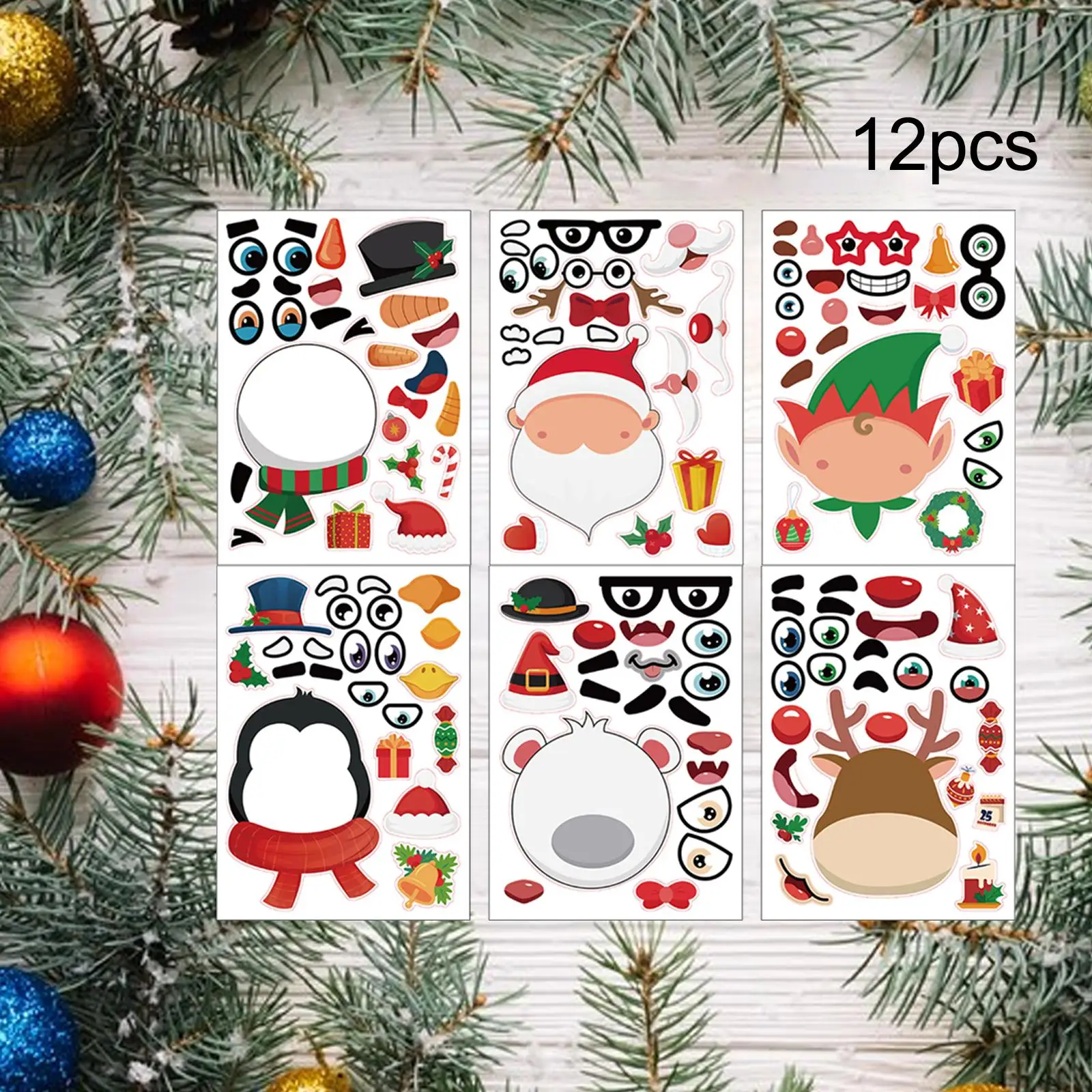 12Pcs Christmas Stickers Snowman Elf for Party Favors Card Making Windows