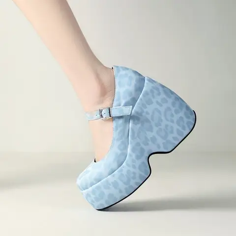 PXELENA Fashion Gothic Punk Rock Platform Shoes Women 2025 Spring Autumn Chunky High Heels Ankle Strap Pumps Blue Pink Party OL