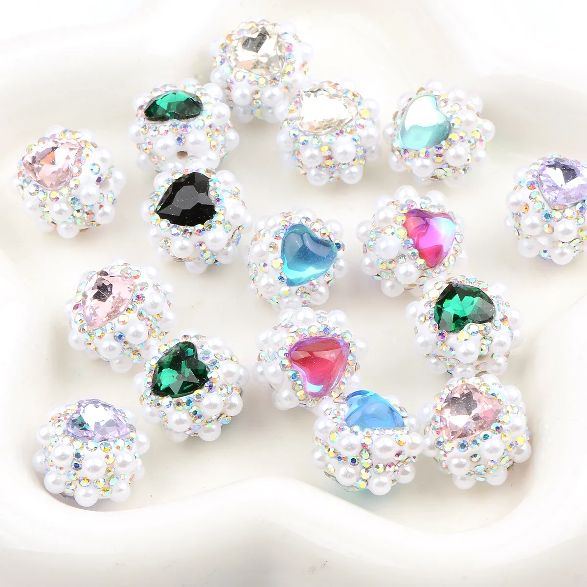 4pcs Mixed Rhineston Beads with Artificial Pearl Clay Beads for Jewelry Making DIY Bracelet Phone Pen Bag Chain Accessories