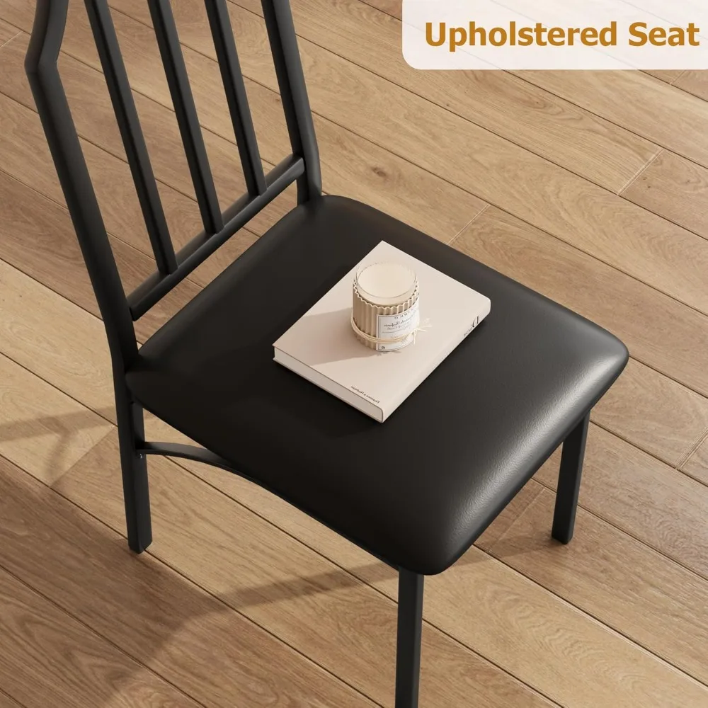 Dining Table Set for 4, Kitchen Table and Chairs for 4 with with Chamfer Design, 5 Piece Dining Room Table Set with Cushi