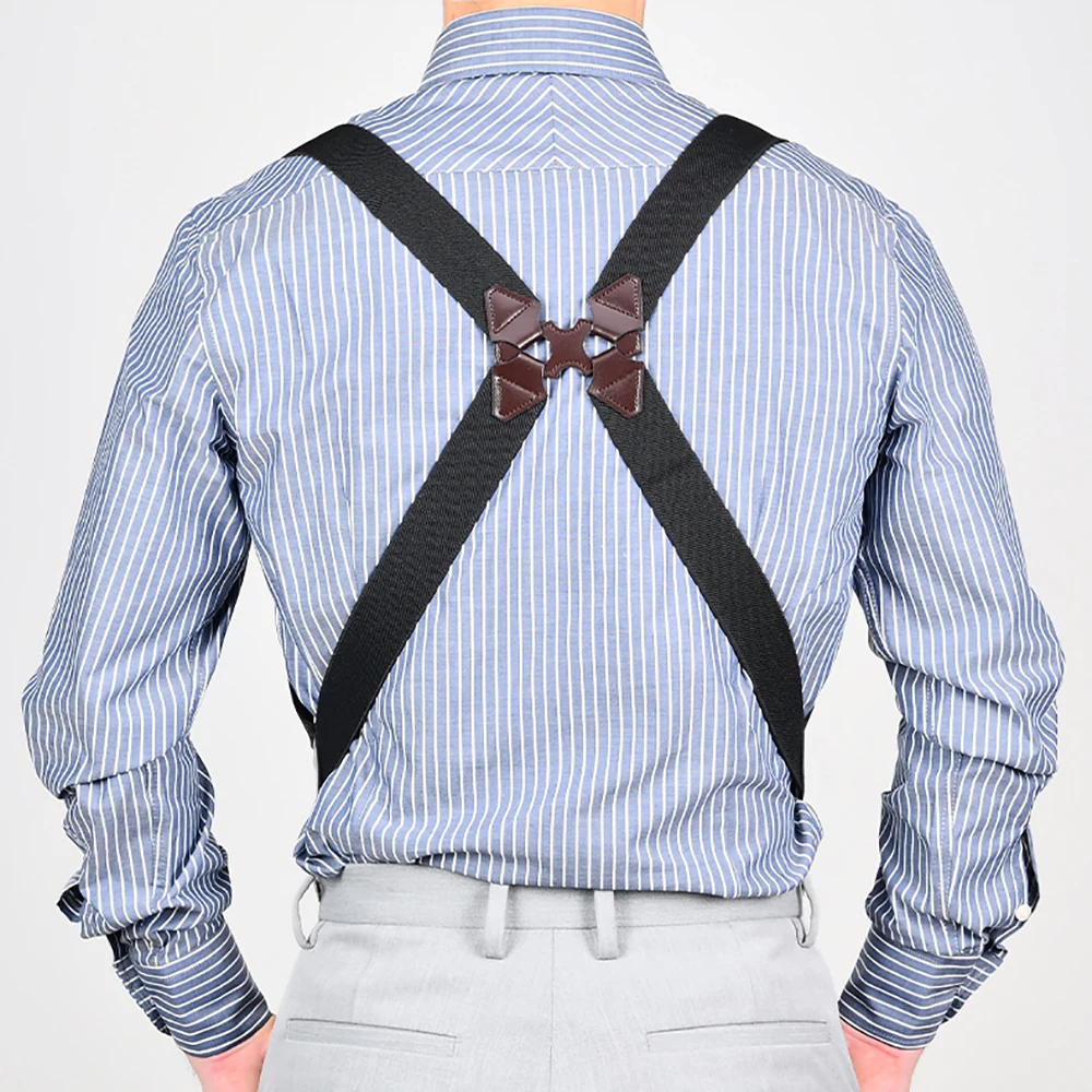 Fashion Suspenders for Men Side Clip Style 3.5cm Wide Heavy Duty Big Tall Adjustable Elastic Hip-Clip Trouser Braces Dad Gifts