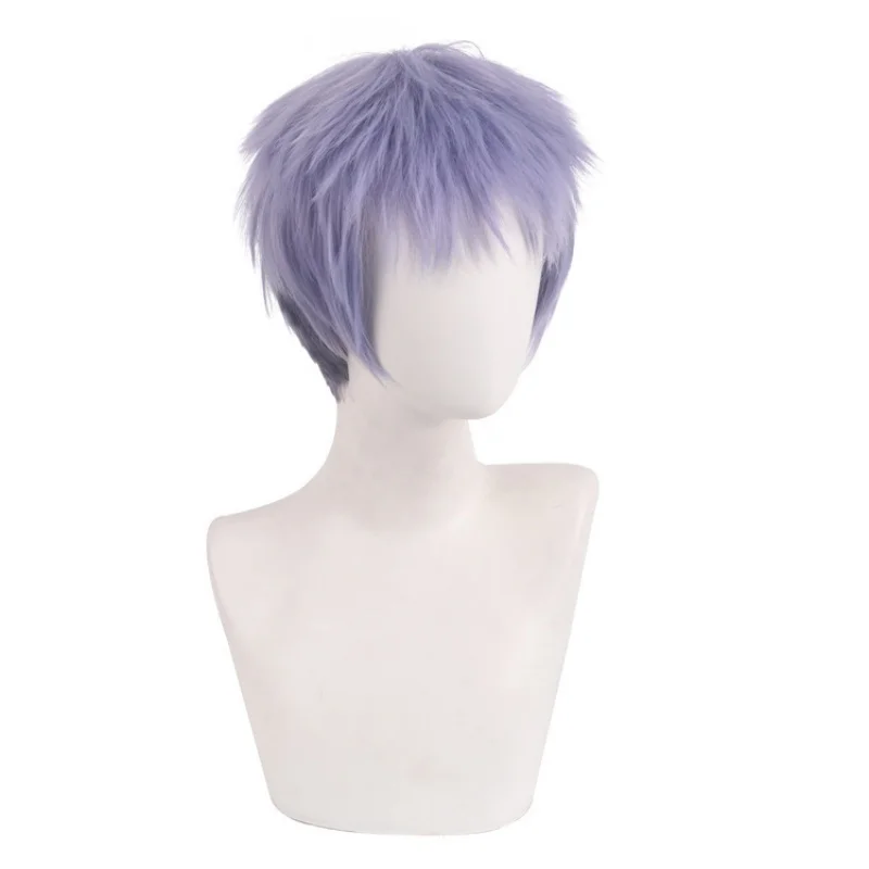 Parrucca cosplay anime boy da 1 pezzo con capelli corti e disordinati in grigio-blu-viola