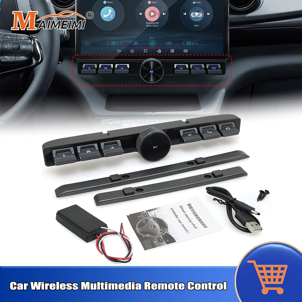 

Car Wireless Multimedia Remote Control Volume Adjuster Answer Phone Calls 7 Keys LED Smart Steering Wheel Controller For Multime