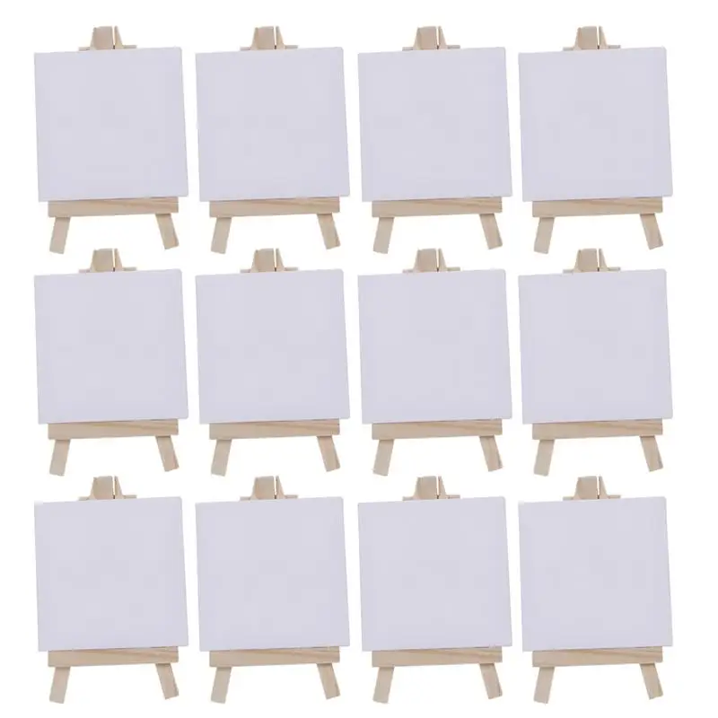 6/12 Sets of Mini Stretched Artist Canvas Art Board White Blank Art Boards Wooden Oil Paint Artwork painting Board(White)