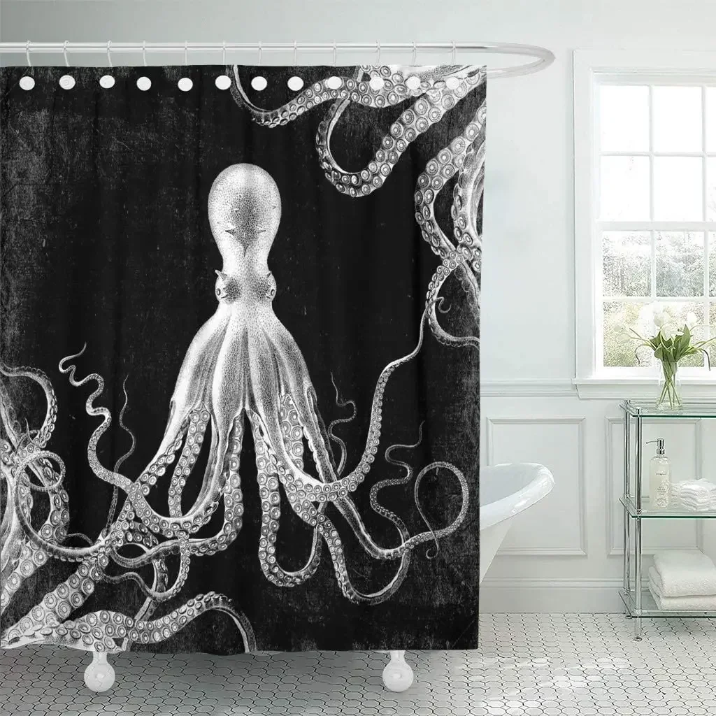 Shower Curtain Animal Vintage Octopus Dark Aquatic Cephalopod Gothic Ocean Sea Home Bathroom Decor Polyester Fabric Bath Curtain