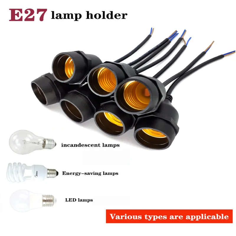 IP67 Outdoor Waterproof Lamp Holder E27 with Power Cord Socket Wedding/Industrial Farm Screw String Lamp Connector PVC 10-200cm