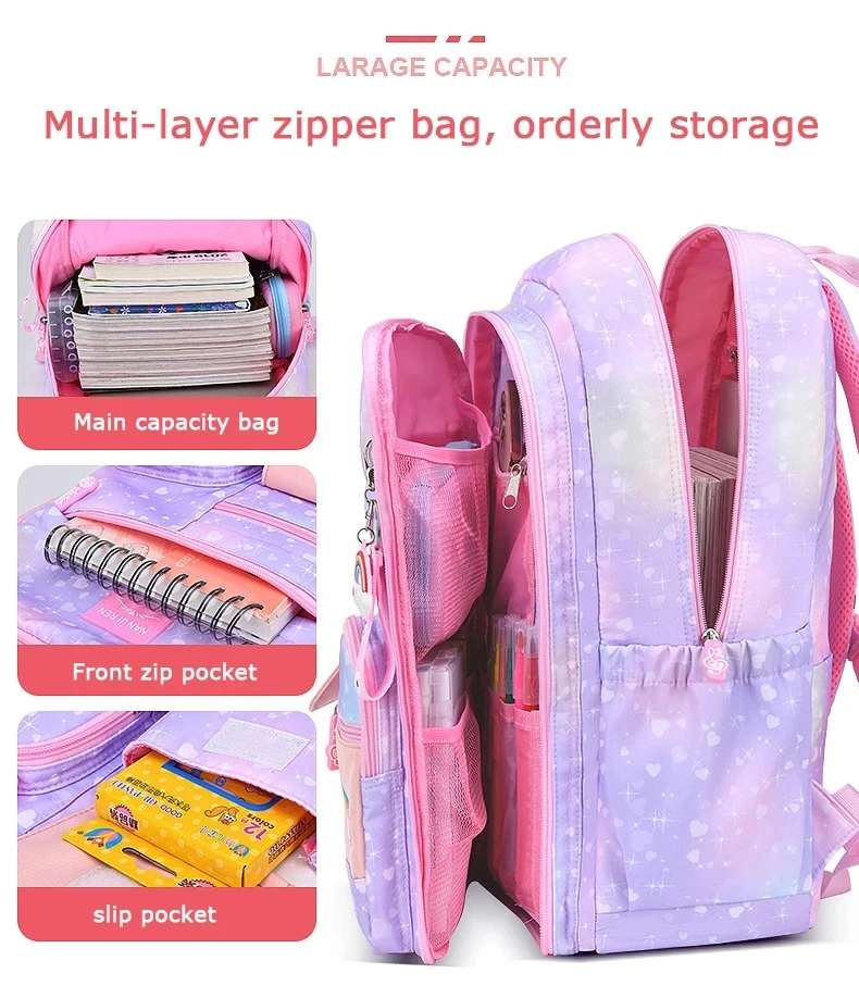 Mochila escolar para niñas, morral escolar de princesa, 2 unidades