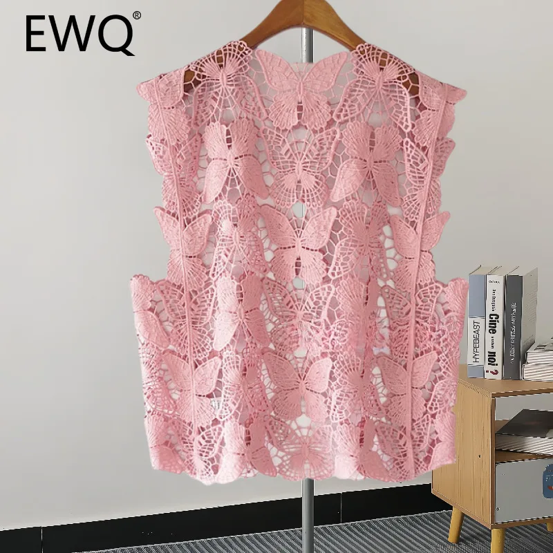 EWQ Casual Hollow Out Design Tank Top For Women Fashion Loose Solid Round Collar Versatile Clothing 2024 Summer New 27X447