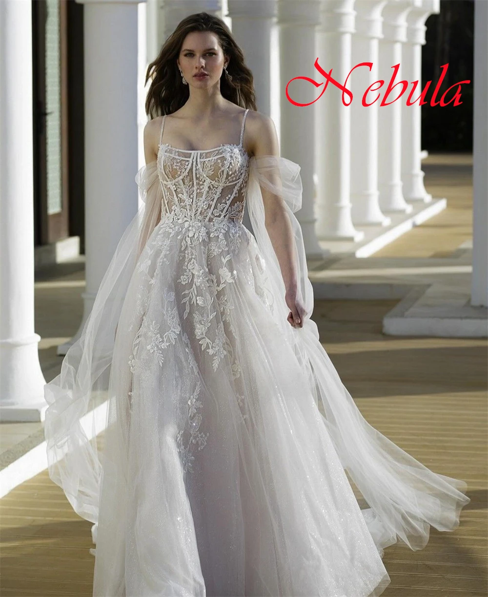 تخصيص جودة عالية الأبيض الأورجانزا فستان الزفاف الأنيق حمالة السباغيتي الأشرطة الشريط فستان ذيل شابيل أثواب الزفاف