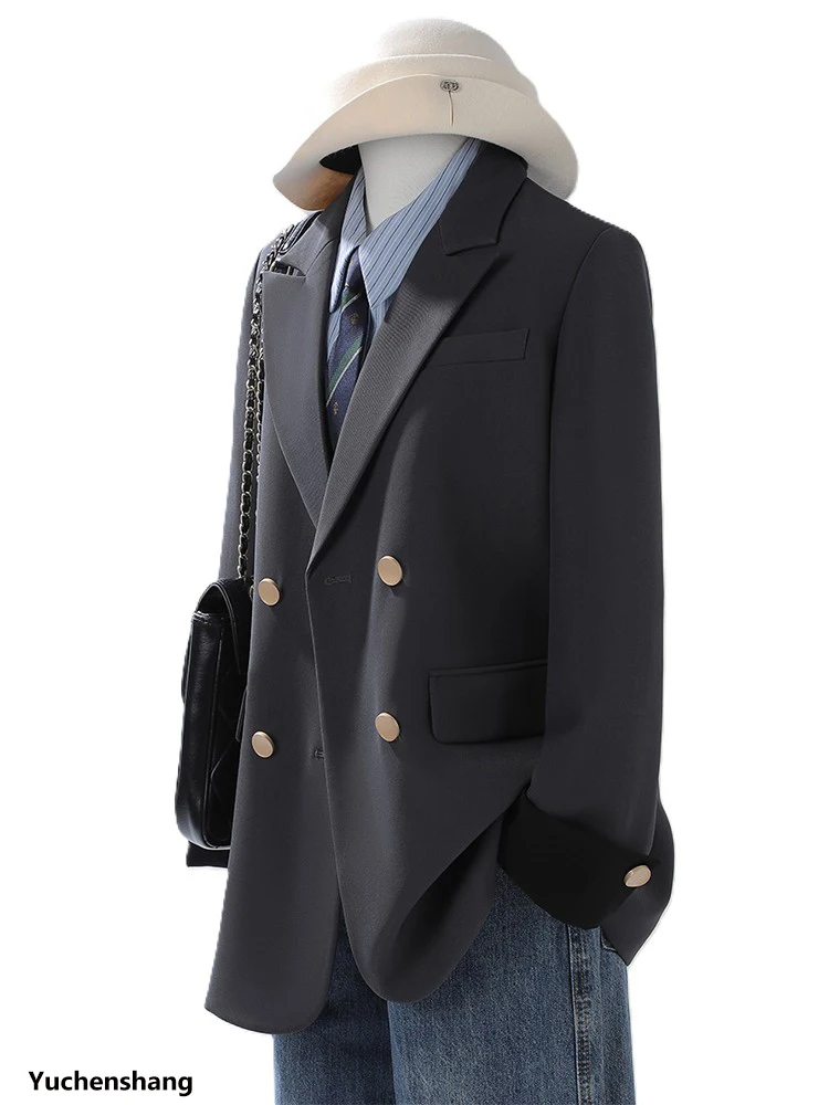 แฟชั่นผู้หญิงเบลเซอร์สุภาพสตรีแอพริคอตสีเทาสีดำหญิงหลวมฤดูใบไม้ร่วงฤดูหนาวเสื้อลำลอง