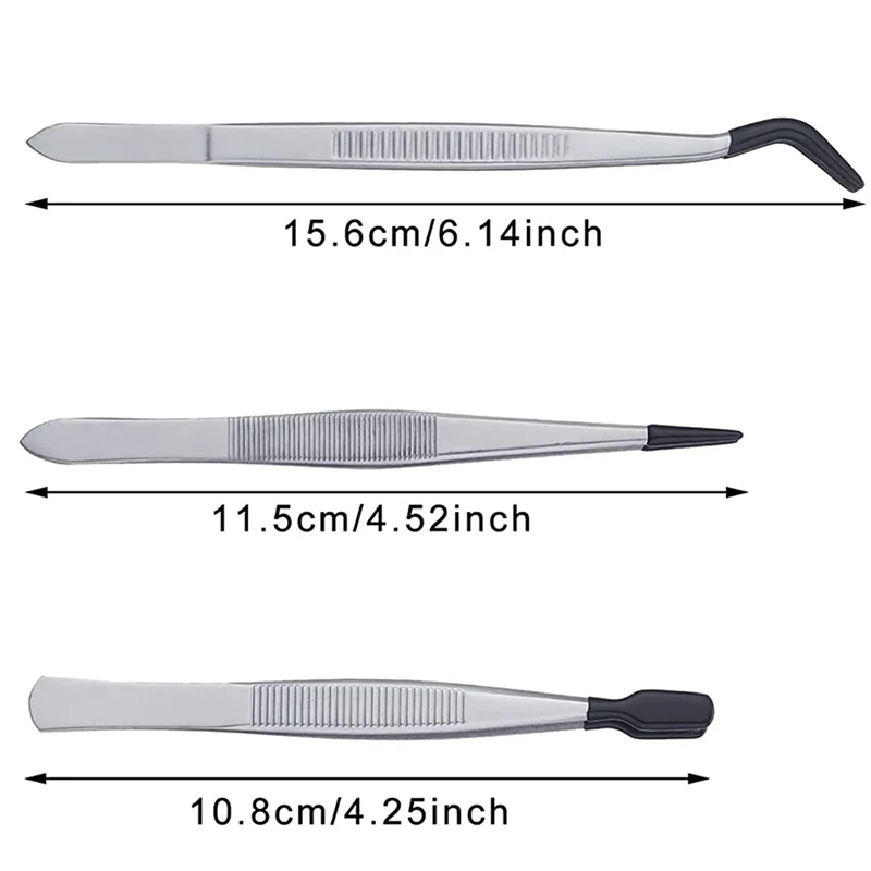 

AB15-60 Pieces Tweezers With Rubber Tips Tweezers PVC Coated Tweezers Set, Rubber Straight And Flat Tip Tweezers Black