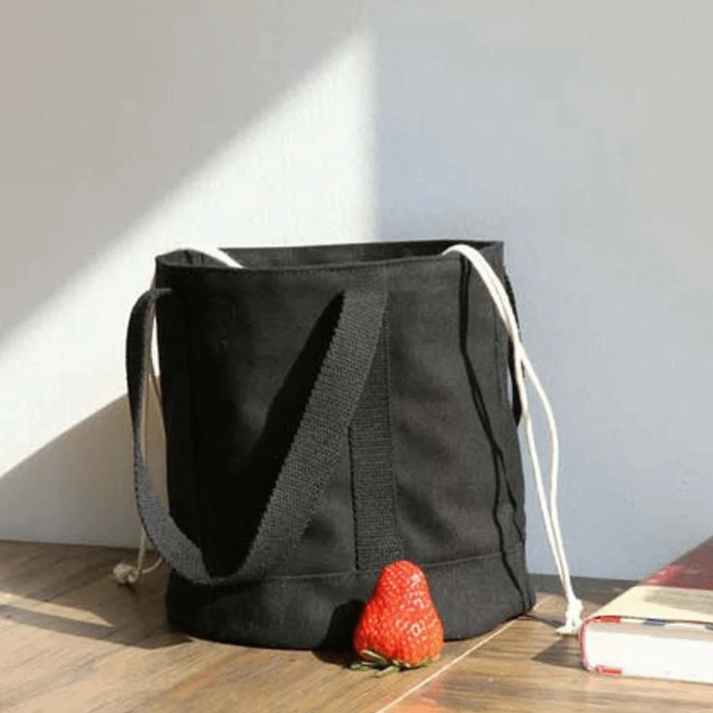 

Large Capacity Thermal Insulation Bag Canvas Thickened Drawstring Lunch Handbag Polyester Japanese Style Handheld Insulated Bag